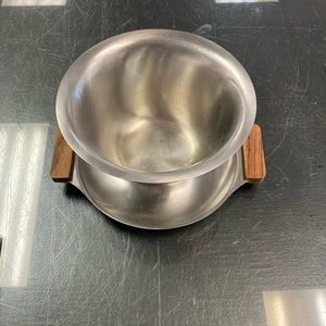 Vintage Gravy Boat Sauce Bowl in 18/8 Stainless Steel with Wood Handles. Japan